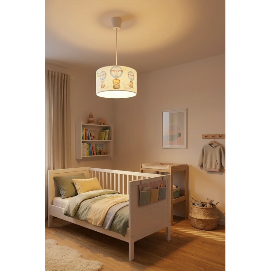 Brilagi - LED Kinder-Pendelleuchte an Schnur BOBO 1xE27/60W/230V Ø 35 cm weiß/Tiermotive
