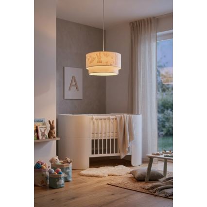 Brilagi - LED Kinder-Pendelleuchte an Seil BOBO 1xE27/60W/230V pr. 35 cm weiß/Häschen