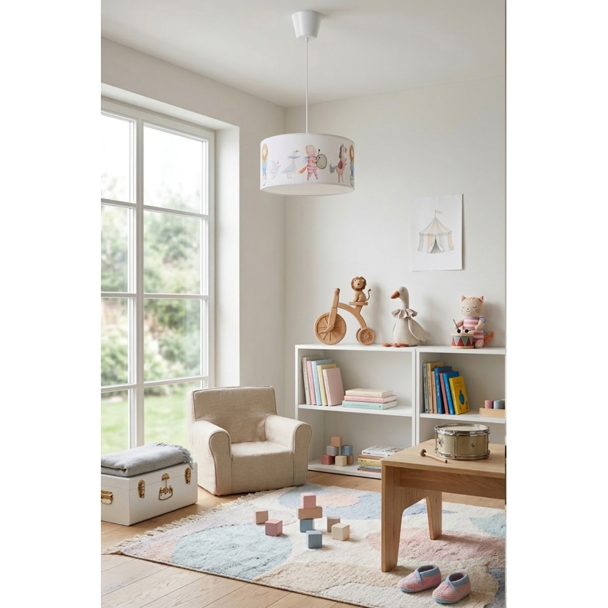 Brilagi - LED-Kinder-Pendelleuchte BOBO 1xE27/60W/230V Ø 35 cm weiß/Tiermotive