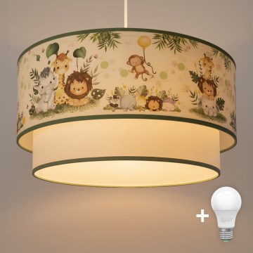 Brilagi-LED Kinder-Pendelleuchte BOBO 1xE27/60W/230V Ø 40 cm creme/grün/Dschungel