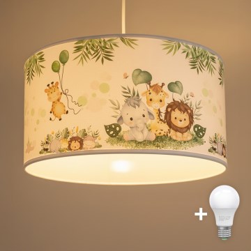 Brilagi - LED-Kinder-Pendelleuchte BOBO an Kabel 1xE27/10W/230V Ø 35 cm weiß/Dschungel