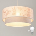 Brilagi - LED-Kinder-Pendelleuchte BOBO an Kabel 1xE27/60W/230V Ø 40 cm cremefarben/grau mit Hasenmotiv