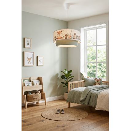 Brilagi - LED-Kinder-Pendelleuchte mit Kabel BOBO 1xE27/60W/230V Ø 40 cm weiß/grün/Tiermotive