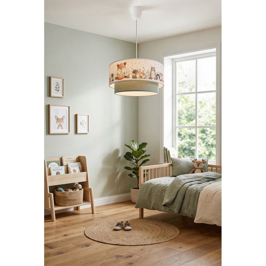 Brilagi - LED-Kinder-Pendelleuchte mit Kabel BOBO 1xE27/60W/230V Ø 40 cm weiß/grün/Tiermotive