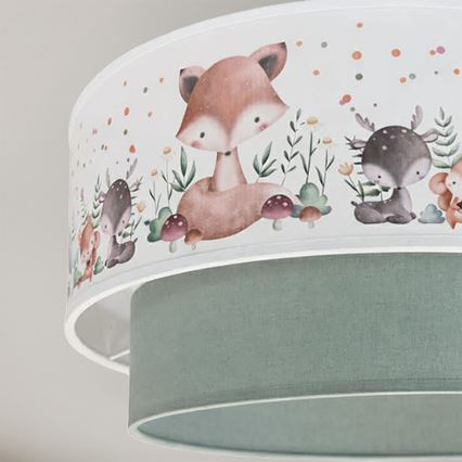 Brilagi - LED-Kinder-Pendelleuchte mit Kabel BOBO 1xE27/60W/230V Ø 40 cm weiß/grün/Tiermotive