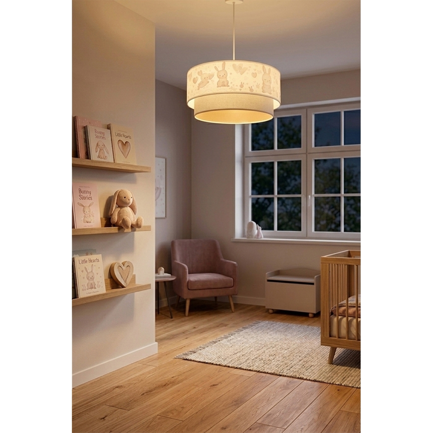 Brilagi - LED-Kinder-Pendelleuchte BOBO an Kabel 1xE27/60W/230V Ø 40 cm cremefarben/grau mit Hasenmotiv