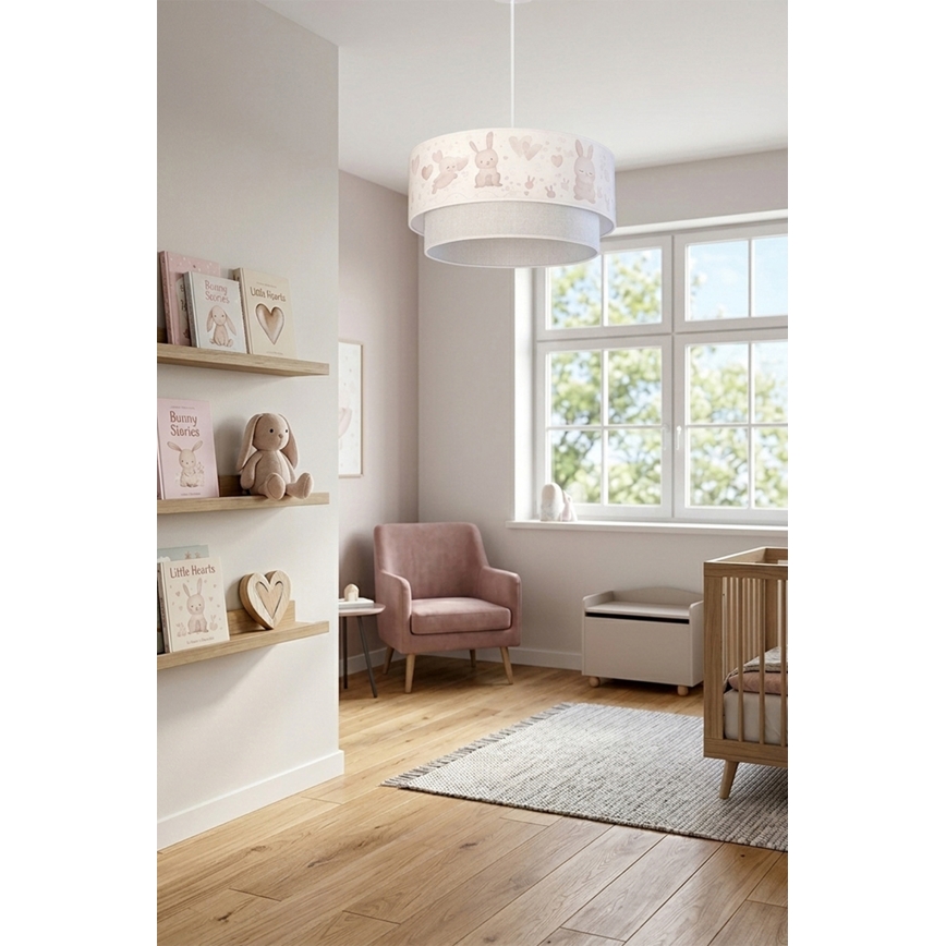 Brilagi - LED-Kinder-Pendelleuchte BOBO an Kabel 1xE27/60W/230V Ø 40 cm cremefarben/grau mit Hasenmotiv