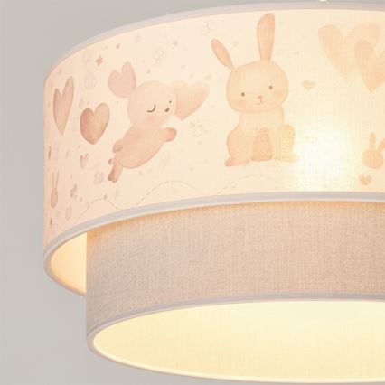 Brilagi - LED-Kinder-Pendelleuchte BOBO an Kabel 1xE27/60W/230V Ø 40 cm cremefarben/grau mit Hasenmotiv