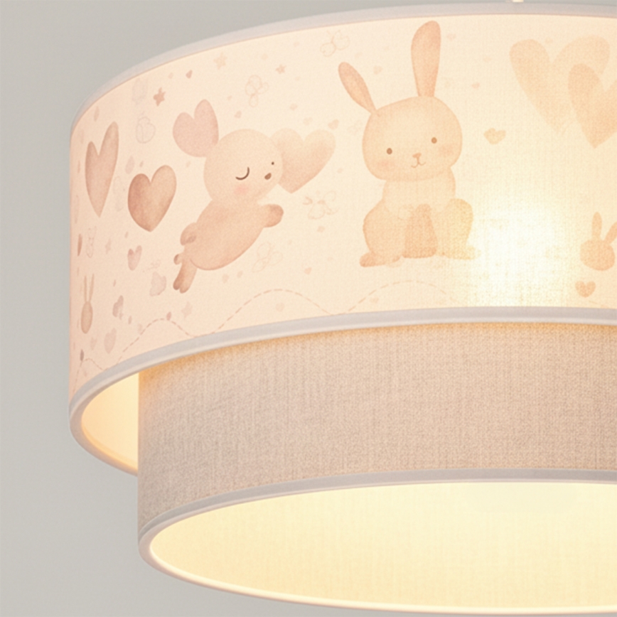 Brilagi - LED-Kinder-Pendelleuchte BOBO an Kabel 1xE27/60W/230V Ø 40 cm cremefarben/grau mit Hasenmotiv
