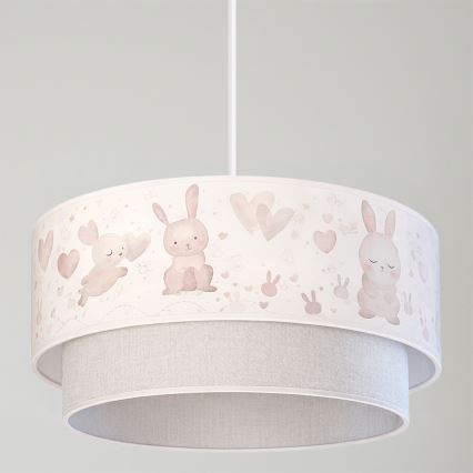 Brilagi - LED-Kinder-Pendelleuchte BOBO an Kabel 1xE27/60W/230V Ø 40 cm cremefarben/grau mit Hasenmotiv