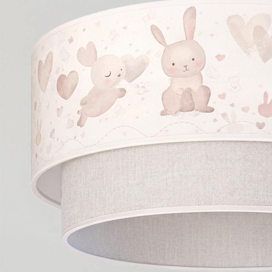 Brilagi - LED-Kinder-Pendelleuchte BOBO an Kabel 1xE27/60W/230V Ø 40 cm cremefarben/grau mit Hasenmotiv