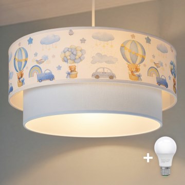 Brilagi - LED Kinder-Pendelleuchte mit Kabel BOBO 1xE27/10W/230V Ø 40 cm creme/blau/Teddybären