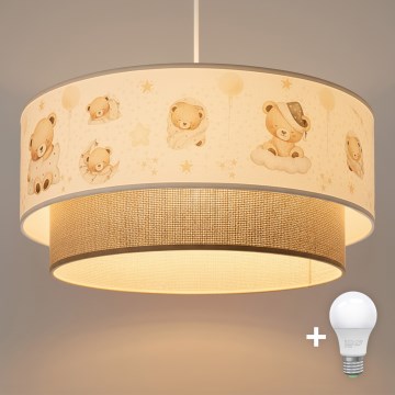 Brilagi - LED-Kinder-Pendelleuchte mit Kabel BOBO 1xE27/10W/230V Ø 40 cm weiß/beige/Teddybären