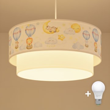 Brilagi - LED Kinder-Pendelleuchte mit Kabel BOBO 1xE27/60W/230V Ø 40 cm weiß/beige/Tiermotive