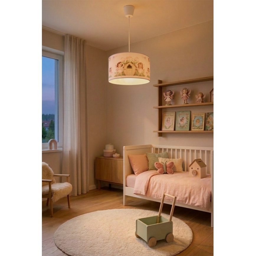 Brilagi - LED-Kinder-Pendelleuchte mit Kabelaufhängung BOBO 1xE27/60W/230V Ø 35 cm rosa/Feenmotiv