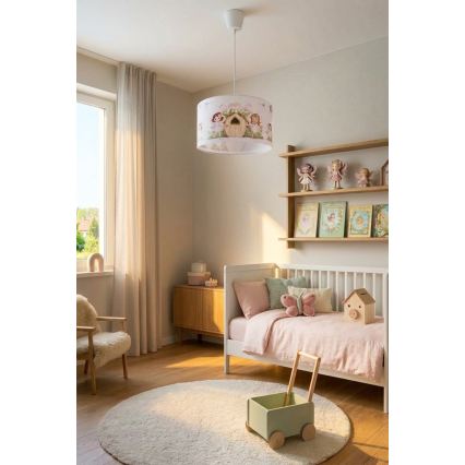 Brilagi - LED-Kinder-Pendelleuchte mit Kabelaufhängung BOBO 1xE27/60W/230V Ø 35 cm rosa/Feenmotiv