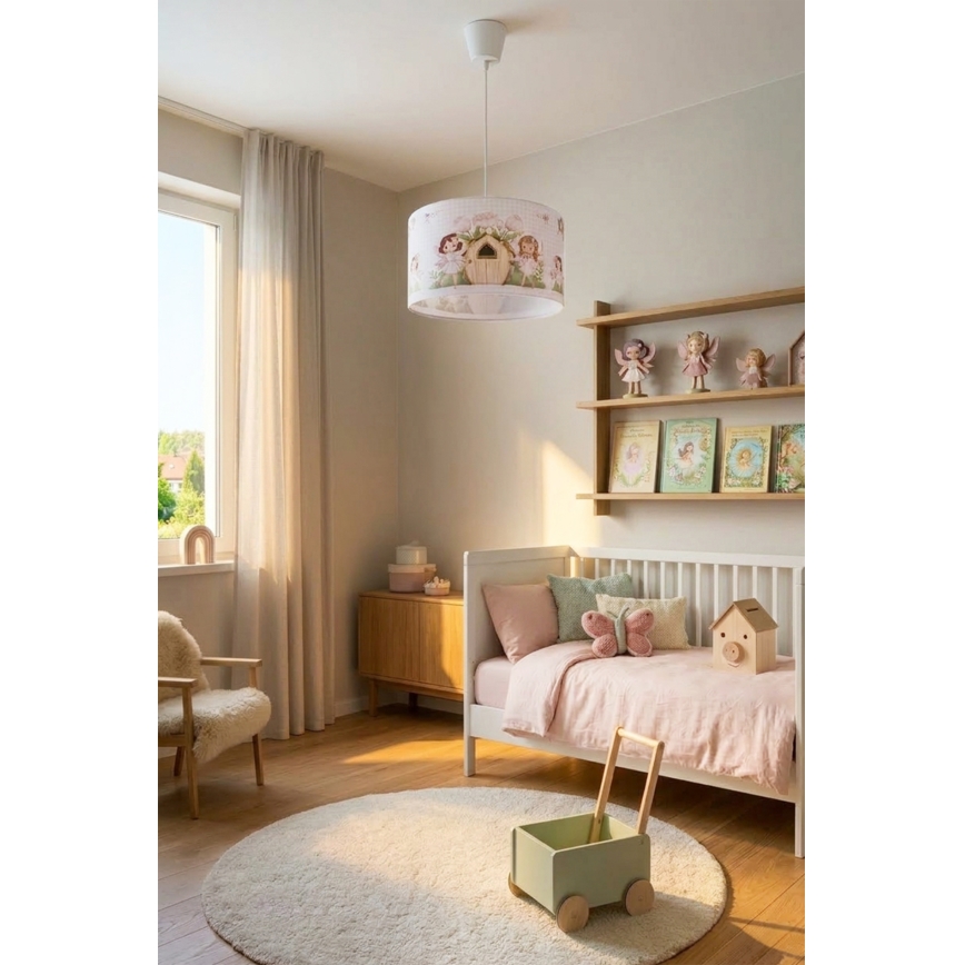 Brilagi - LED-Kinder-Pendelleuchte mit Kabelaufhängung BOBO 1xE27/60W/230V Ø 35 cm rosa/Feenmotiv