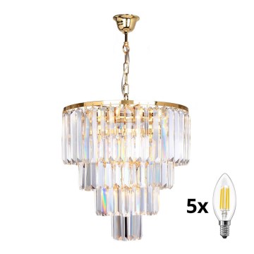 Brilagi - LED Kristall-Kronleuchter an Kette MOZART 5xE14/40W/230V golden