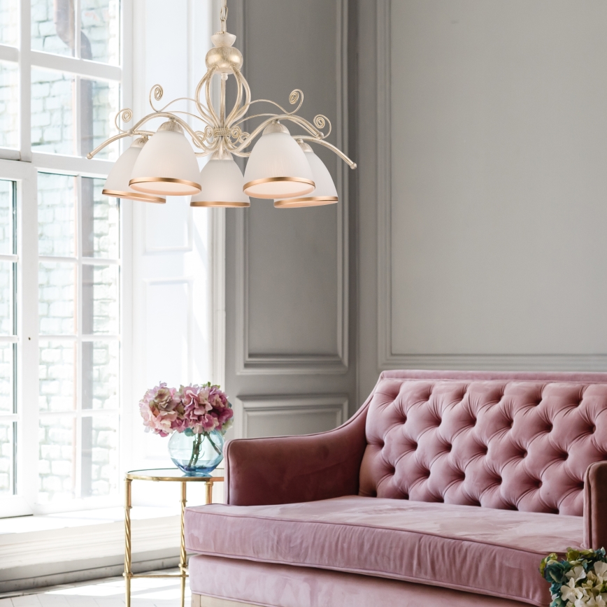 Brilagi - LED-Kronleuchter an Kette ANTICO 5xE27/60W/230V 3000K weiße Patina