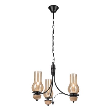 Brilagi - LED-Kronleuchter an Kette COTTAGE 3xE14/40W/230V Eiche/Schwarz/rauchiges Beige