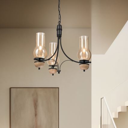 Brilagi - LED-Kronleuchter an Kette COTTAGE 3xE14/40W/230V Eiche/Schwarz/rauchiges Beige