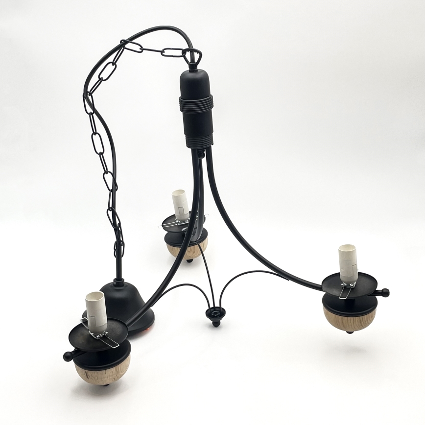 Brilagi - LED-Kronleuchter an Kette COTTAGE 3xE14/40W/230V Eiche/Schwarz/rauchiges Beige