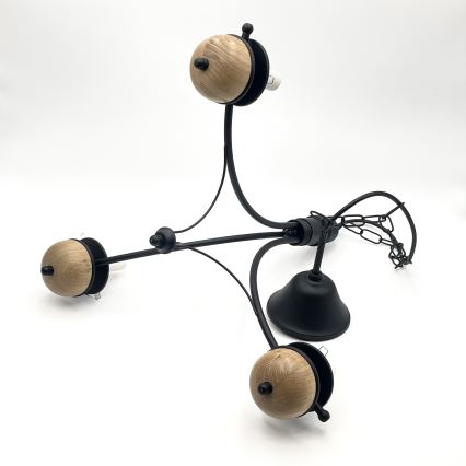 Brilagi - LED-Kronleuchter an Kette COTTAGE 3xE14/40W/230V Eiche/Schwarz/rauchiges Beige