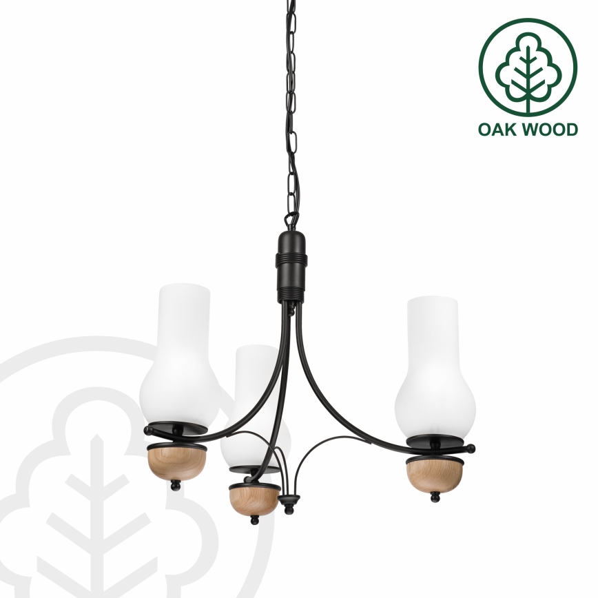 BRILAGI - LED-Kronleuchter an Kette COTTAGE 3xE14/40W/230V Eiche/Schwarz/Weiß