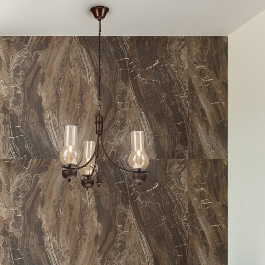 Brilagi - LED-Kronleuchter mit Kette COTTAGE 3xE14/40W/230V Buche/braun/rauchiges Beige