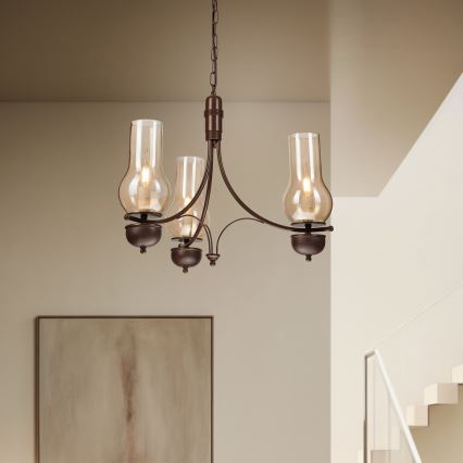 Brilagi - LED-Kronleuchter mit Kette COTTAGE 3xE14/40W/230V Buche/braun/rauchiges Beige