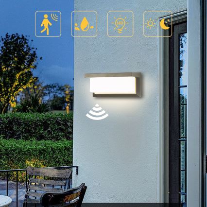 Brilagi - LED-Outdoor-Wandleuchte mit Sensor BRICKY LED/12W/230V grau IP54