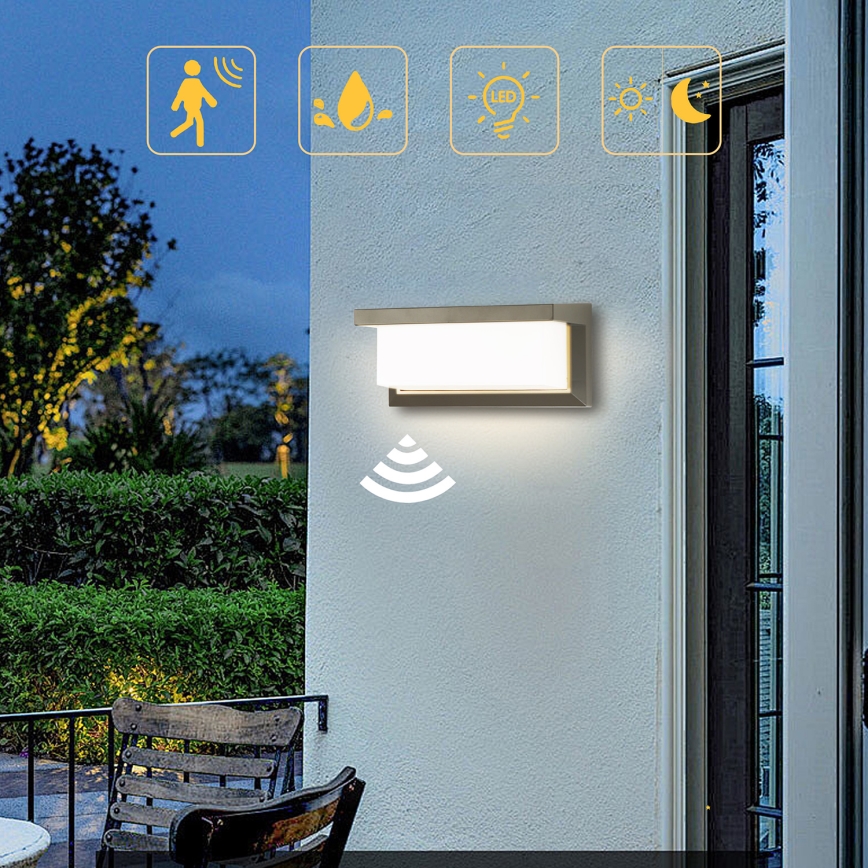 Brilagi - LED-Outdoor-Wandleuchte mit Sensor BRICKY LED/12W/230V grau IP54