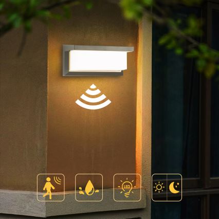 Brilagi - LED-Outdoor-Wandleuchte mit Sensor BRICKY LED/12W/230V grau IP54