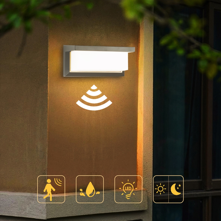 Brilagi - LED-Outdoor-Wandleuchte mit Sensor BRICKY LED/12W/230V grau IP54