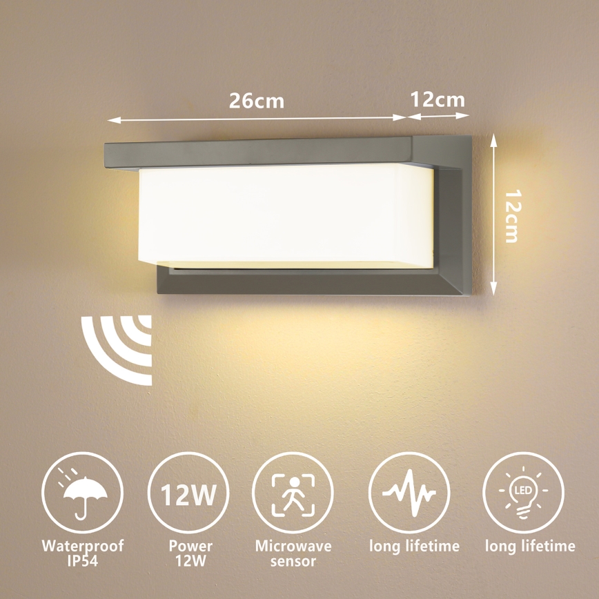 Brilagi - LED-Outdoor-Wandleuchte mit Sensor BRICKY LED/12W/230V grau IP54