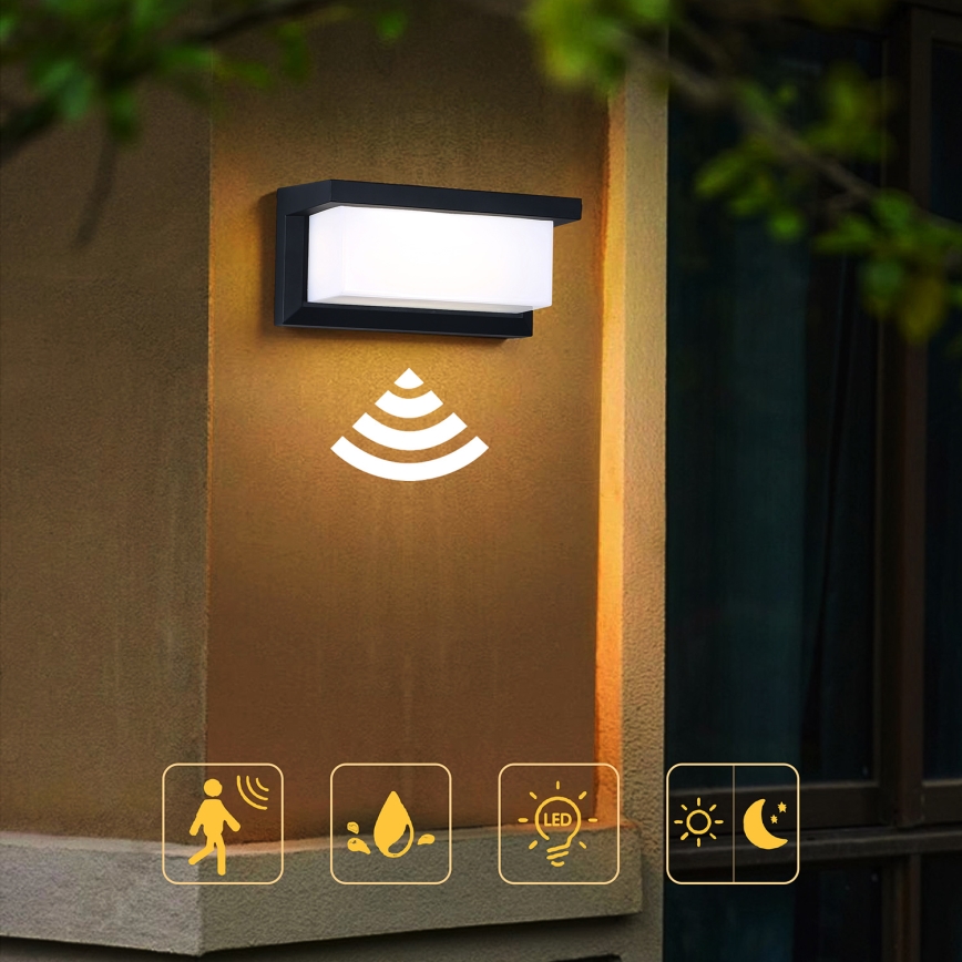 Brilagi - LED-Outdoor-Wandleuchte mit Sensor BRICKY LED/12W/230V schwarz IP54