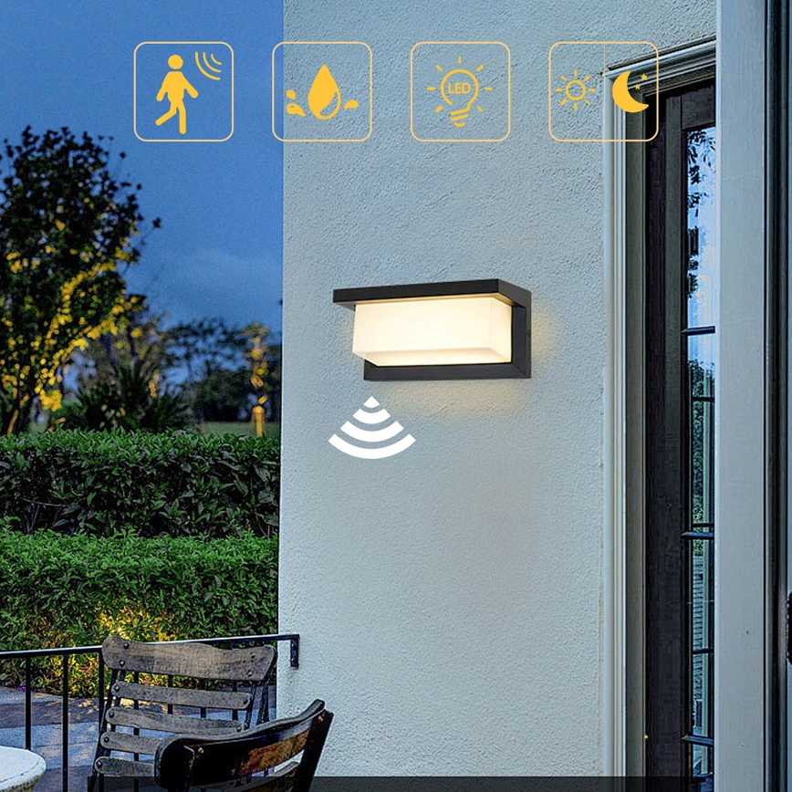 Brilagi - LED-Outdoor-Wandleuchte mit Sensor BRICKY LED/12W/230V schwarz IP54