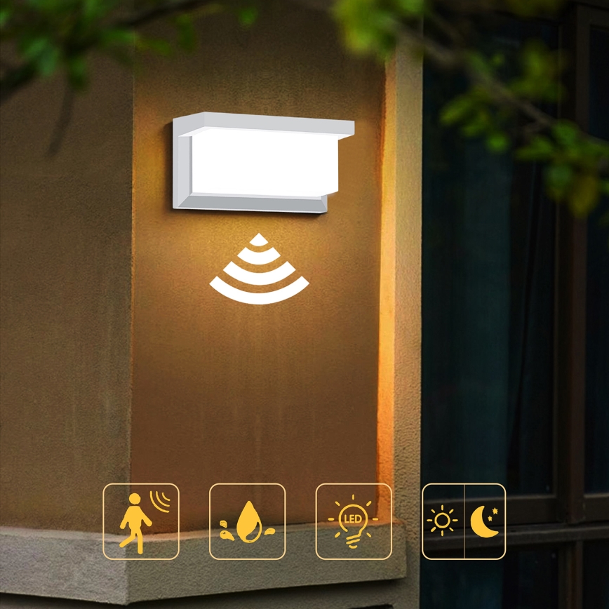 Brilagi - LED Outdoor-Wandleuchte mit Sensor BRICKY LED/12W/230V weiß IP54