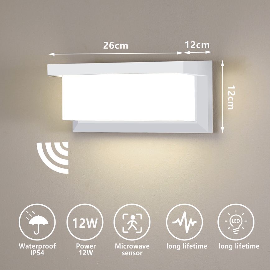 Brilagi - LED Outdoor-Wandleuchte mit Sensor BRICKY LED/12W/230V weiß IP54