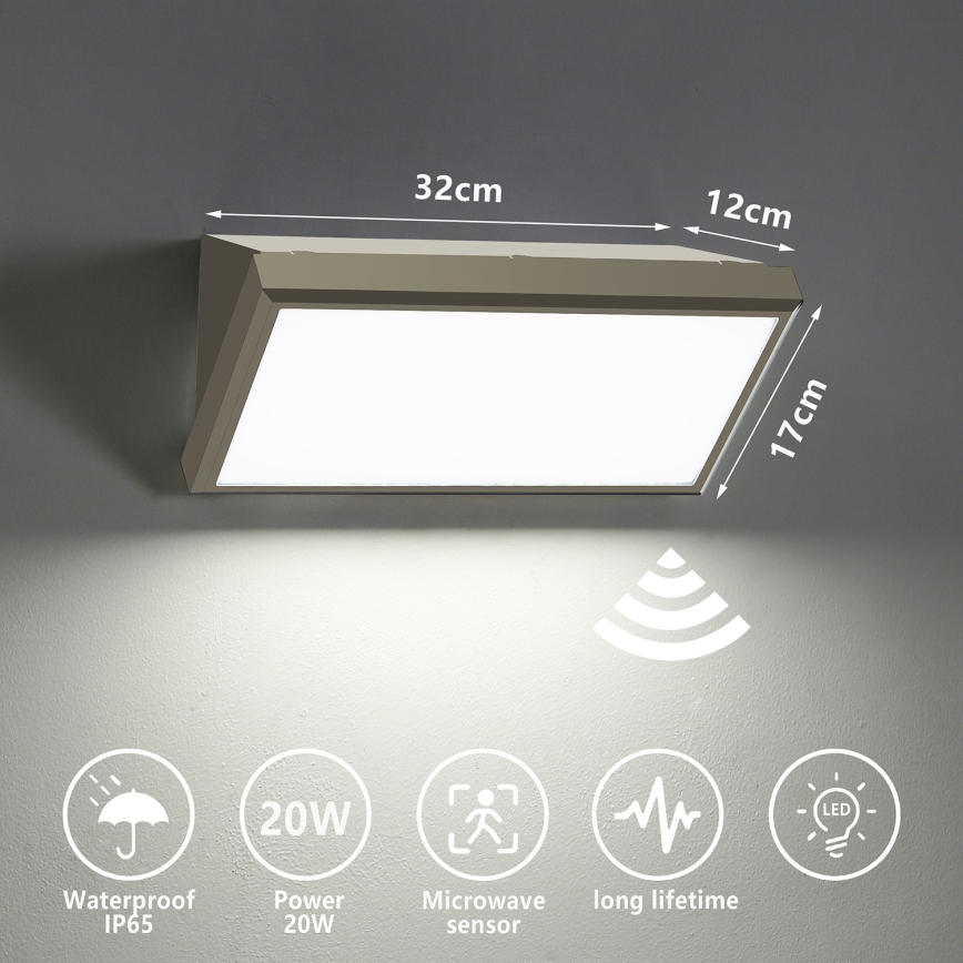 Brilagi - LED-Outdoor-Wandleuchte mit Sensor TRIANGLE LED/20W/230V grau IP65