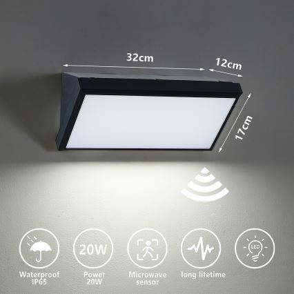 Brilagi - LED-Outdoor-Wandleuchte mit Sensor TRIANGLE LED/20W/230V IP65