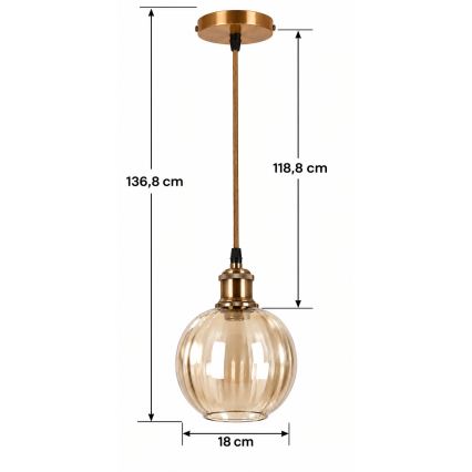 BRILAGI - LED-Pendelleuchte an Kabel RETRO GLASS 1xE27/60W/230V Ø 18 cm gold/rauchbraun