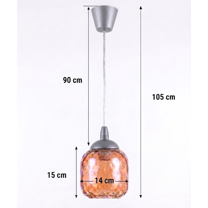 BRILAGI - LED-Hängeleuchte mit Kabel RETRO GLASS 1xE27/60W/230V Ø 14 cm silber/rauchbraun
