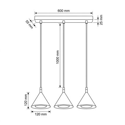 BRILAGI - LED Pendelleuchte an Kabel CONE TRIPLE 3xGX53/15W/230V schwarz