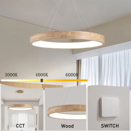 Brilagi - LED-Pendelleuchte an Kabel FALCON WOOD LED/60W/230V 3000/4000/6000K Ø 80 cm Holz