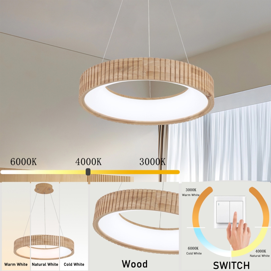 Brilagi - LED-Hängeleuchte an Kabel FALCON WOOD MODERN LED/30W/230V 3000/4000/6000K Ø 45 cm aus Holz