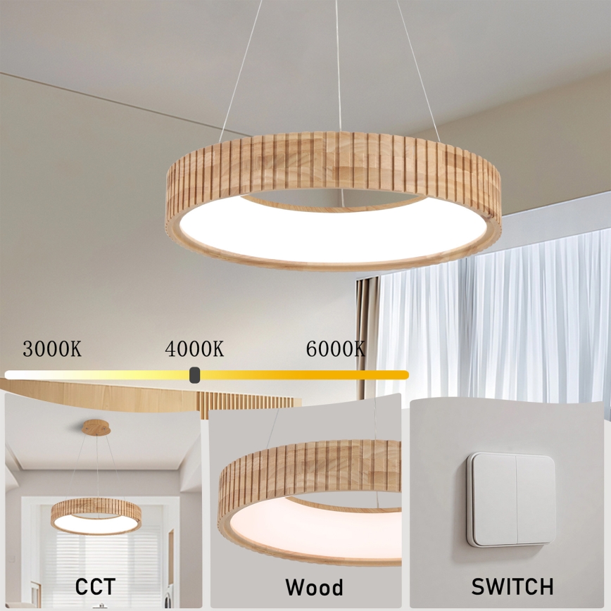 Brilagi - LED-Hängeleuchte an Kabel FALCON WOOD MODERN LED/30W/230V 3000/4000/6000K Ø 45 cm aus Holz