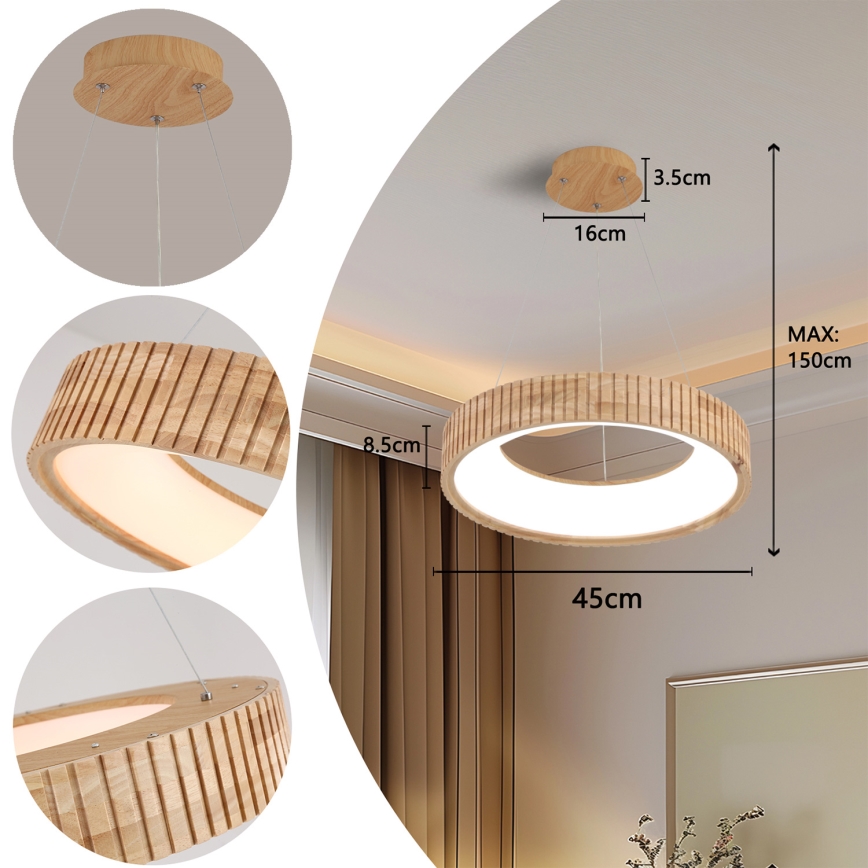 Brilagi - LED-Hängeleuchte an Kabel FALCON WOOD MODERN LED/30W/230V 3000/4000/6000K Ø 45 cm aus Holz