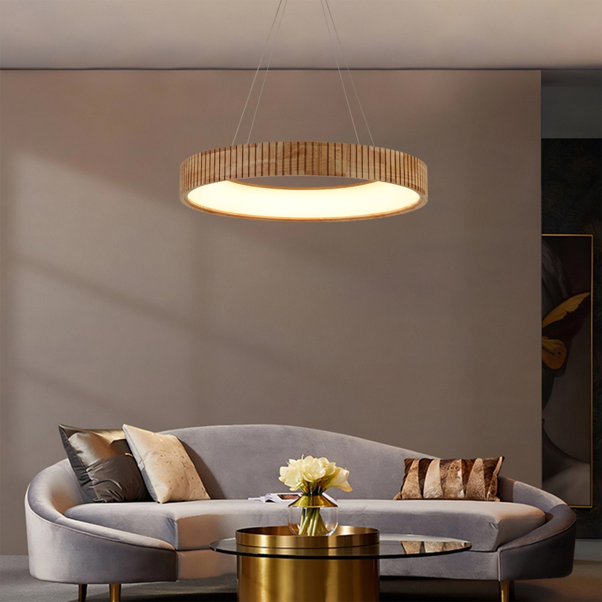 Brilagi - LED-Pendelleuchte mit Seilaufhängung FALCON WOOD MODERN LED/40W/230V 3000/4000/6000K Ø 60 cm Holz