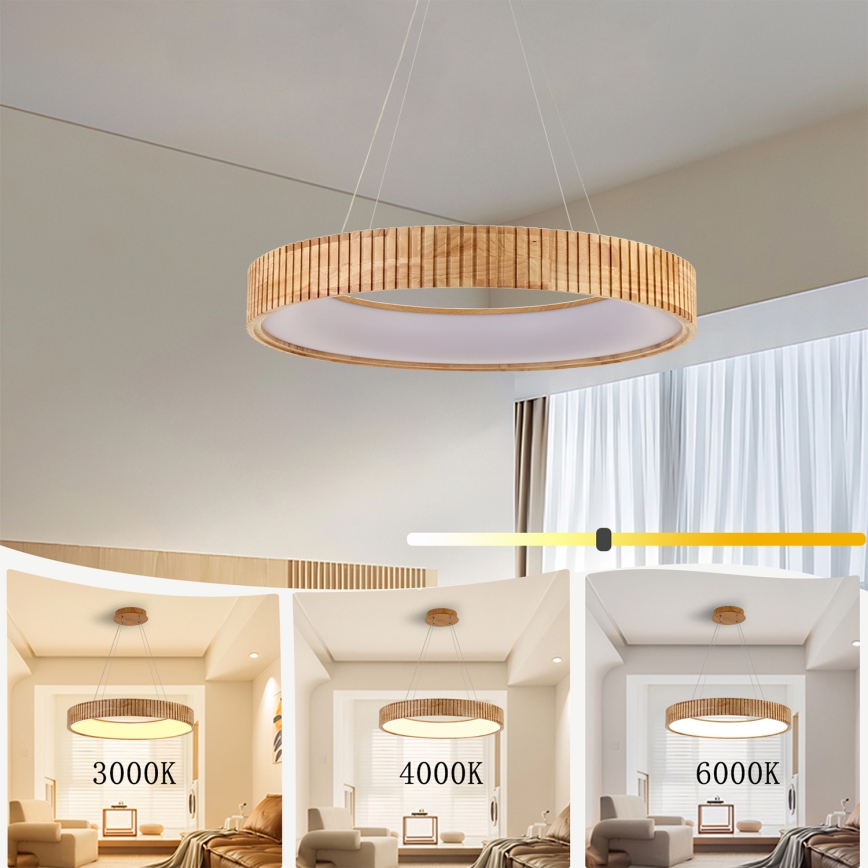 Brilagi - LED-Pendelleuchte mit Seilaufhängung FALCON WOOD MODERN LED/40W/230V 3000/4000/6000K Ø 60 cm Holz
